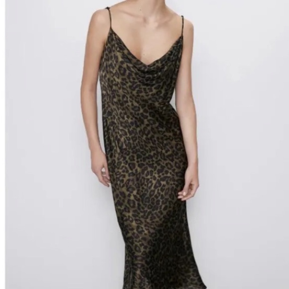 ZARA Leopard Satin Cami Dress